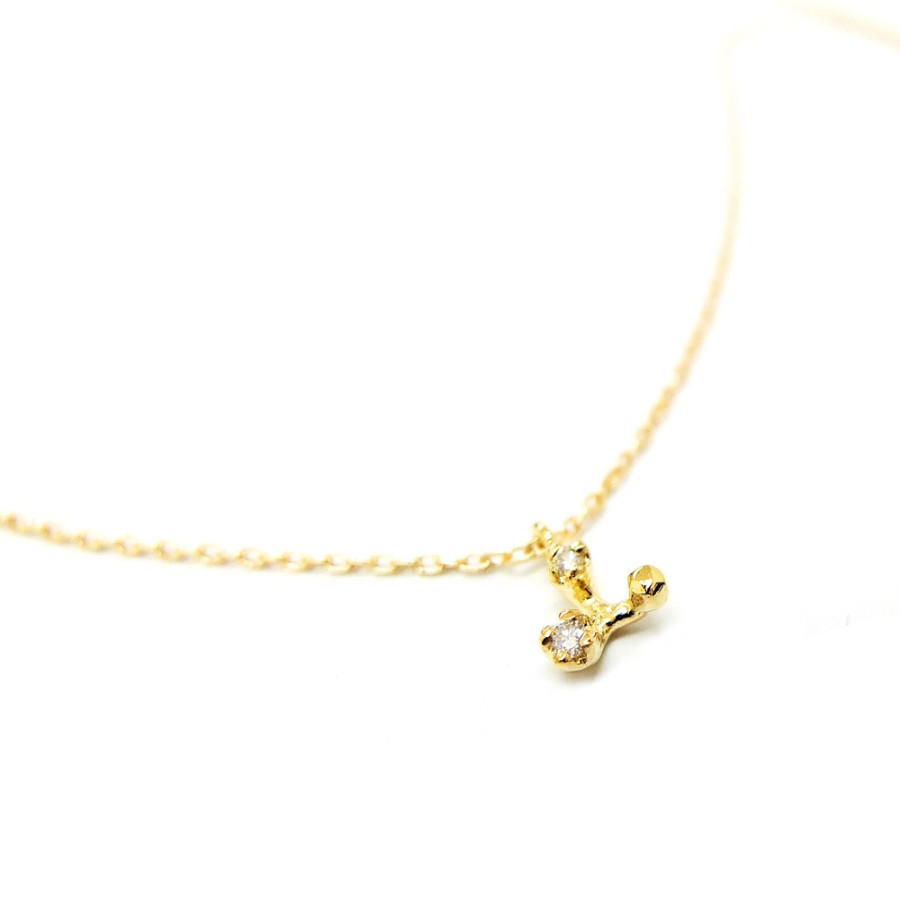 Necklaces Tomfoolery London | Tiny Diamond & 14Ct Yellow Gold Tripod Pendant