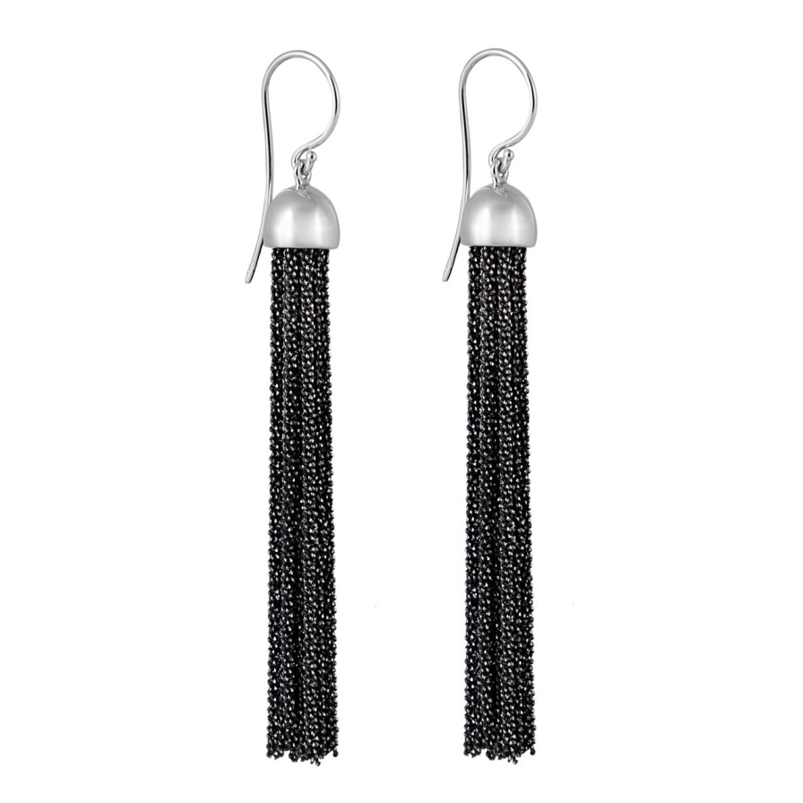 Earrings Tomfoolery London | Rhodium Plated Silver Chain Hook Drop Earrings