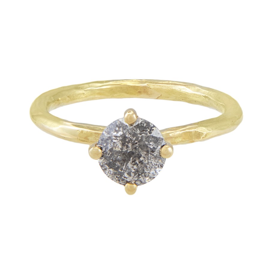 Rings Tomfoolery London | Solo Salt And Pepper Brilliant Cut Diamond Yellow Gold Ring