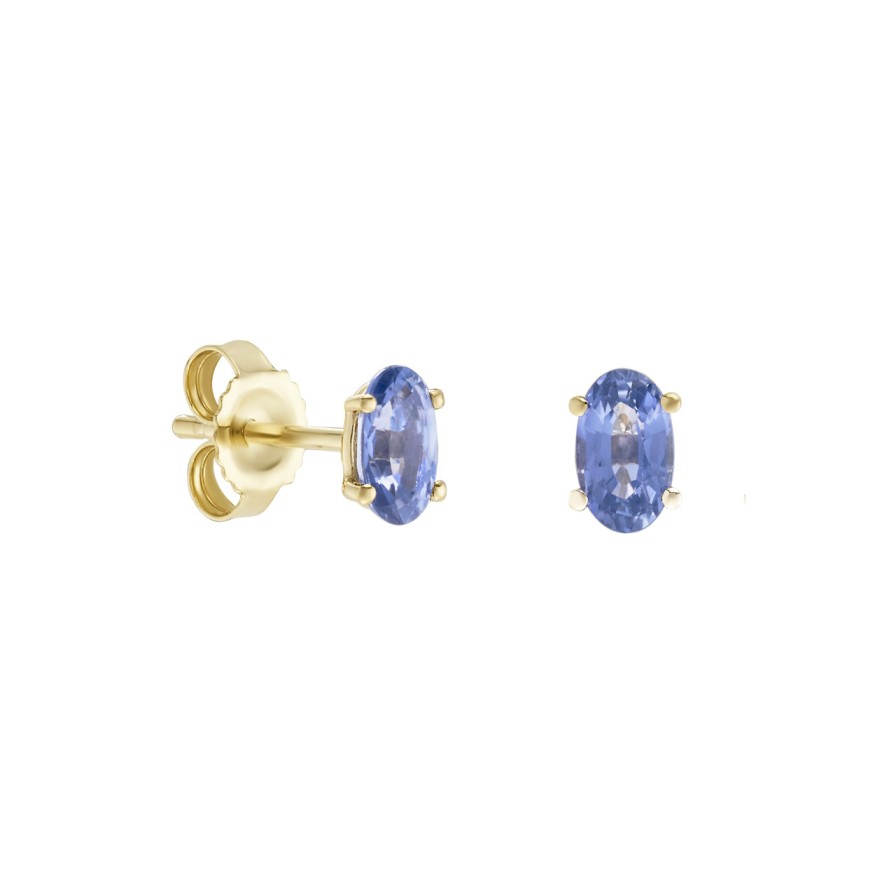 Earrings Tomfoolery London | Solo Oval Blue Sapphire Studs