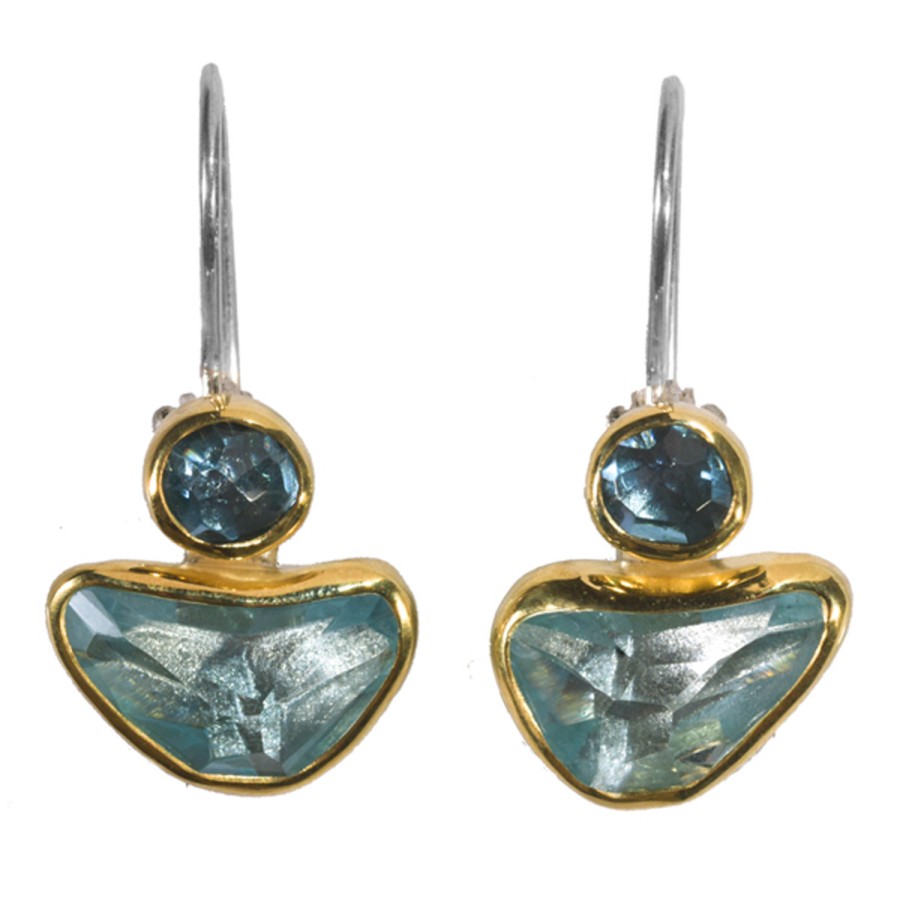 Earrings Tomfoolery London | Aquamarine & Blue Topaz Double Drop Earrings