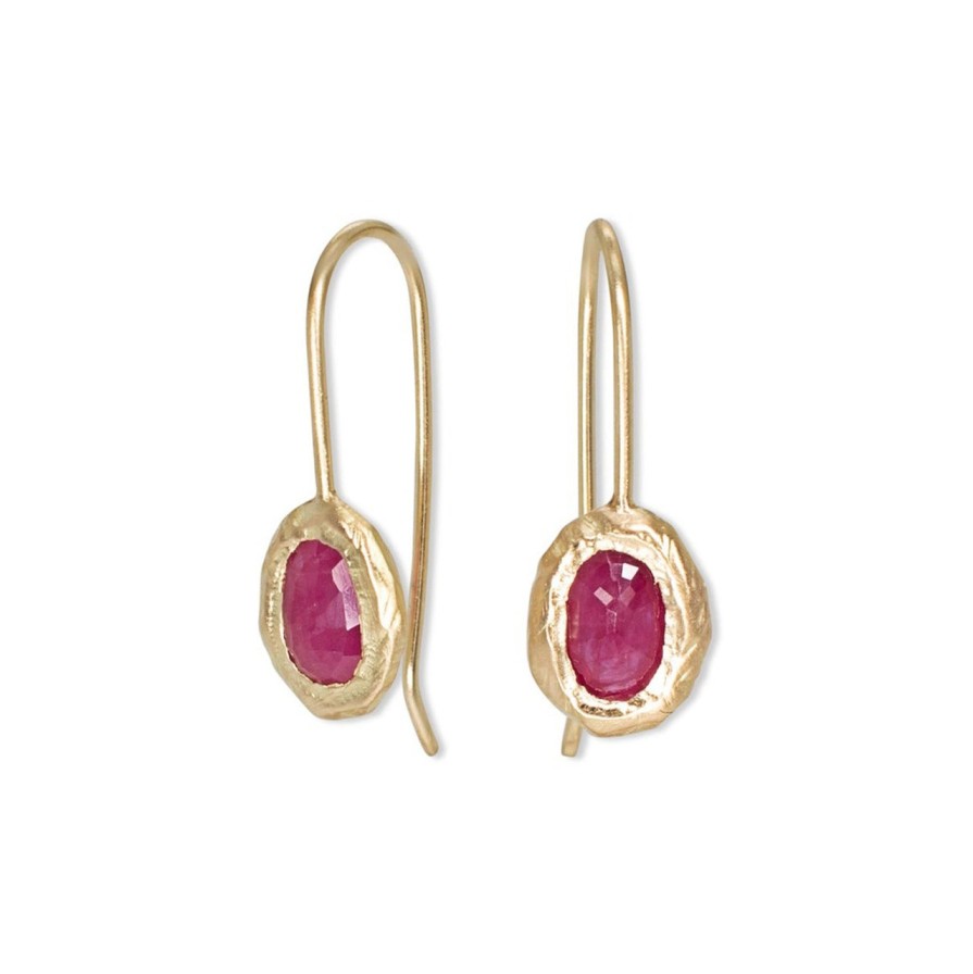 Earrings Tomfoolery London | Oval Stone Fixed Hook Earrings In Ruby