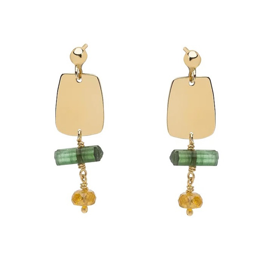 Earrings Tomfoolery London | Small Rainbow Earrings With Green Tourmaline & Citrine