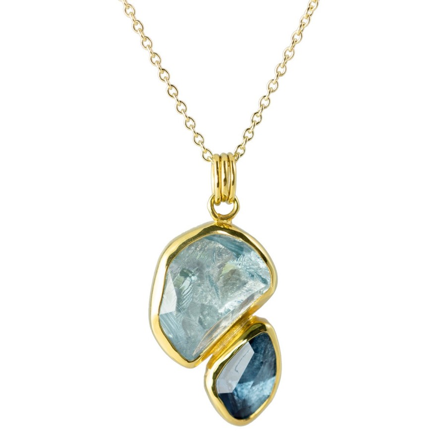 Necklaces Tomfoolery London | Aquamarine And Blue Topaz Pendant