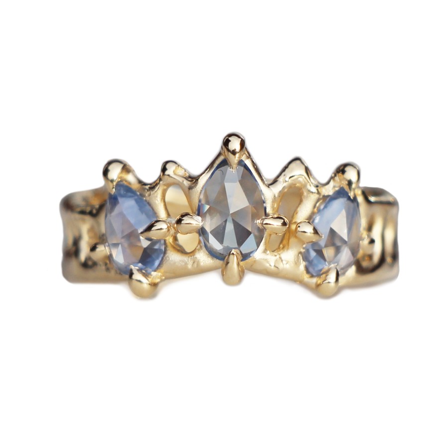 Rings Tomfoolery London | Triple Blue Sapphire Mermaid Crown Ring