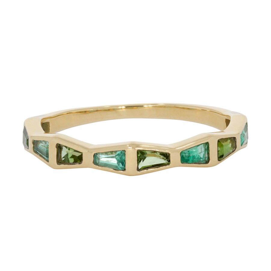 Rings Tomfoolery London | Green Baguette Half Eternity Band