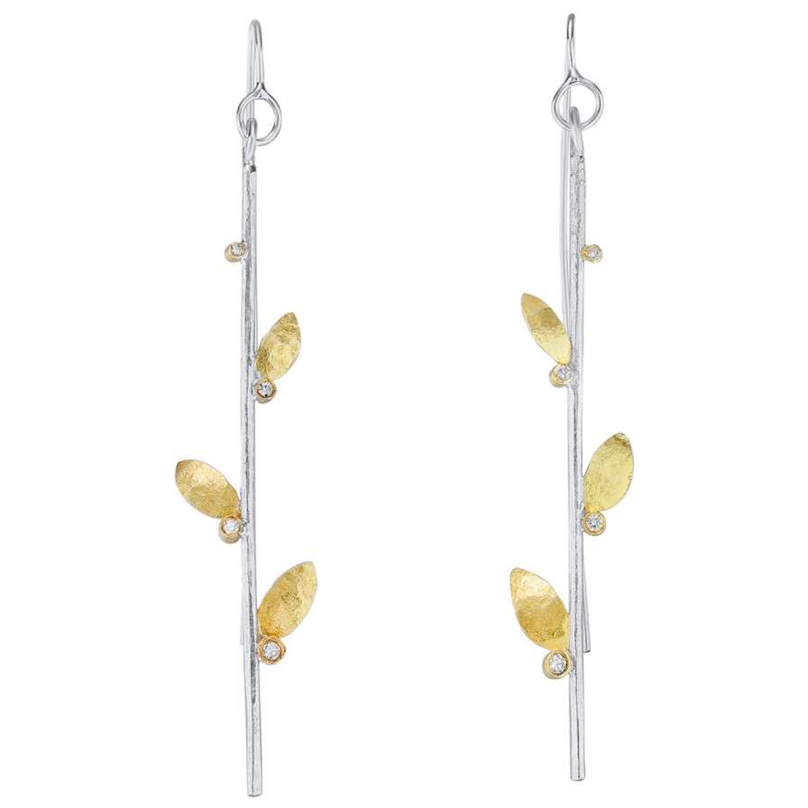 Earrings Tomfoolery London | Silver & Diamond Leaf Earrings