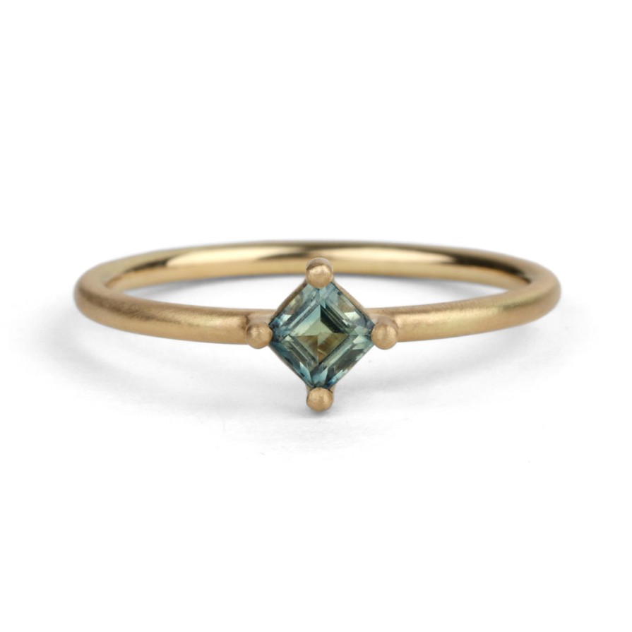 Rings Tomfoolery London | Square Solo Sapphire Slim Ring