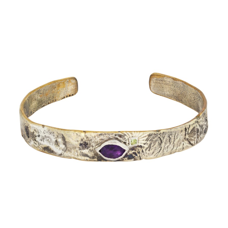 Bracelets Tomfoolery London | Bronze & Silver Cuff With Amethyst And Peridot