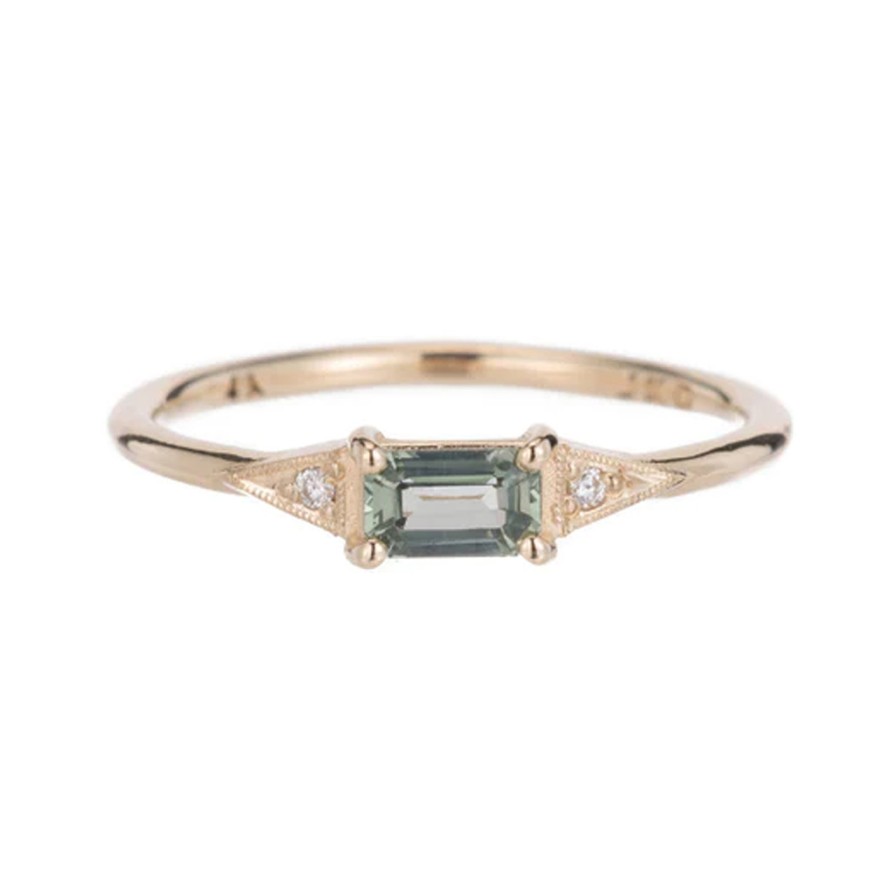 Rings Tomfoolery London | Emerald Cut Green Sapphire Deco Ring