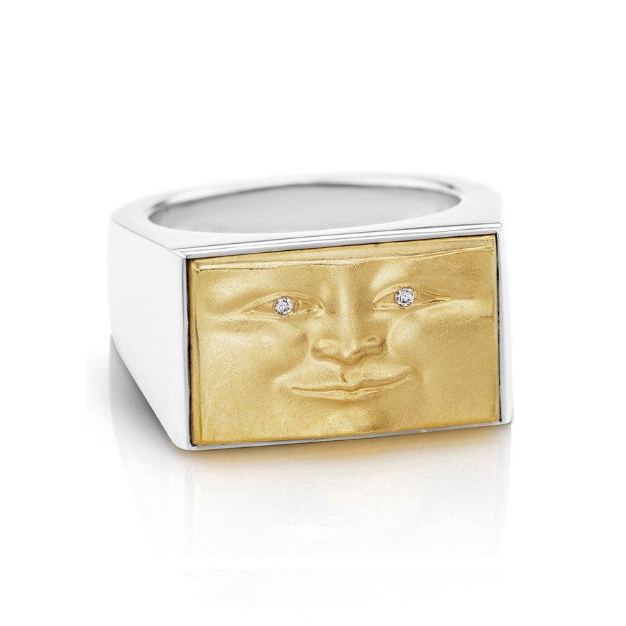 Rings Tomfoolery London | Gold And Silver Brickface Signet Ring