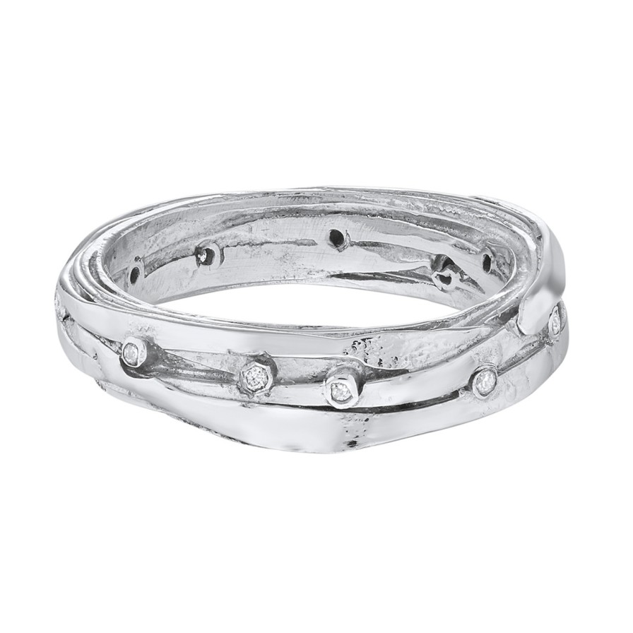 Rings Tomfoolery London | Thin 18Ct White Gold Wrap Band With Diamonds