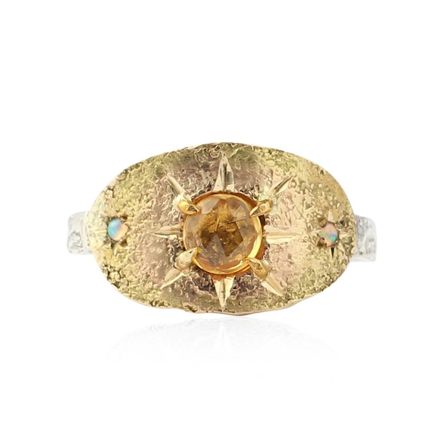 Rings Tomfoolery London | Rustic Yellow Sapphire & Opal Star Ring