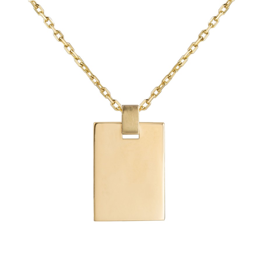 Necklaces Tomfoolery London | 9Ct Yellow Gold Rectangle Tag Pendant