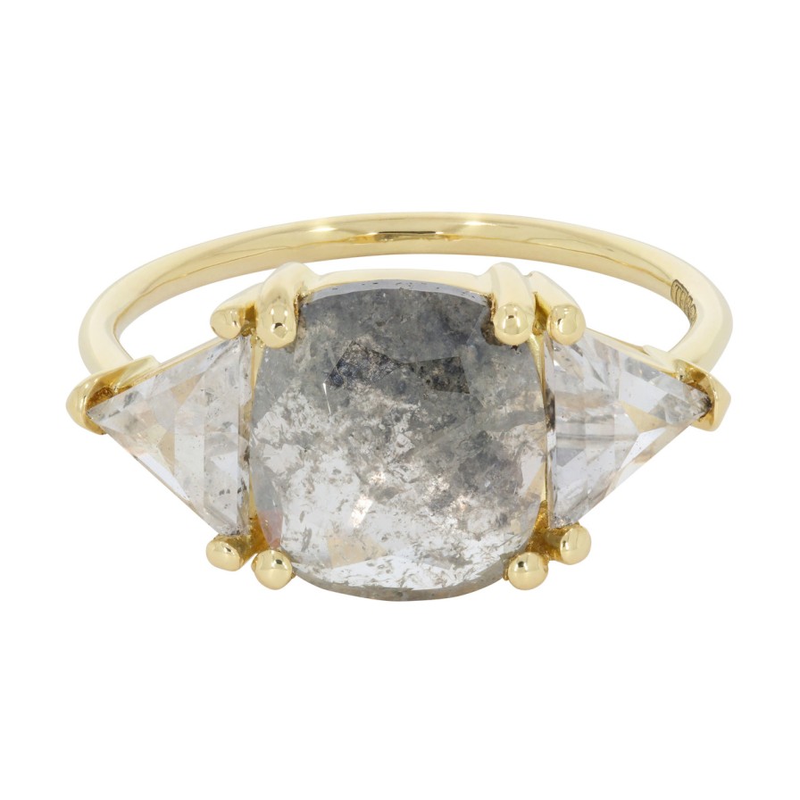 Rings Tomfoolery London | Trio Grey Salt And Pepper Cushion Diamond Ring