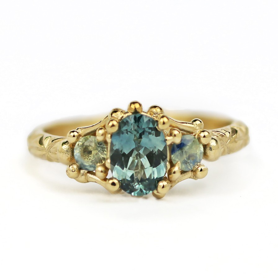 Rings Tomfoolery London | Teal Sapphire Trio Ring