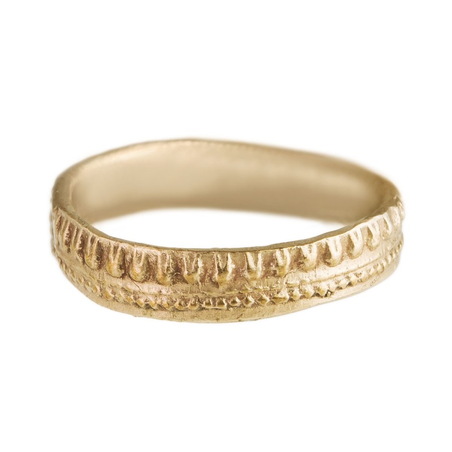 Rings Tomfoolery London | 14Ct Yellow Gold Small Crown Texture Wedding Band