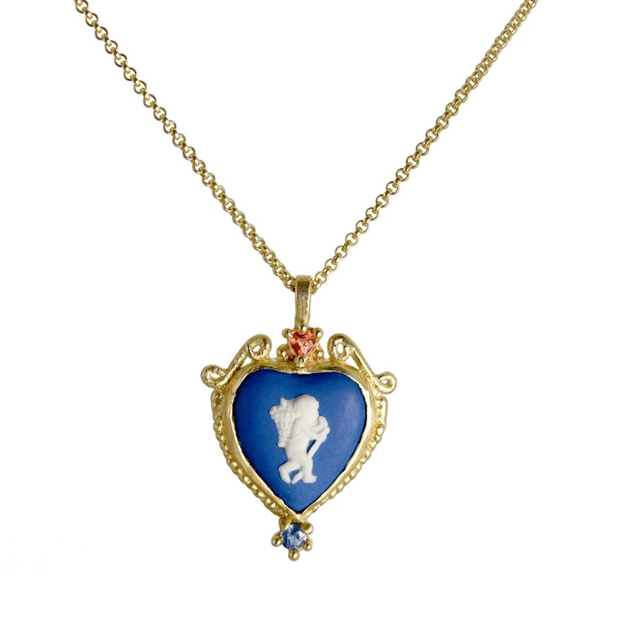 Necklaces Tomfoolery London | Blue Cherub Cameo Pendant