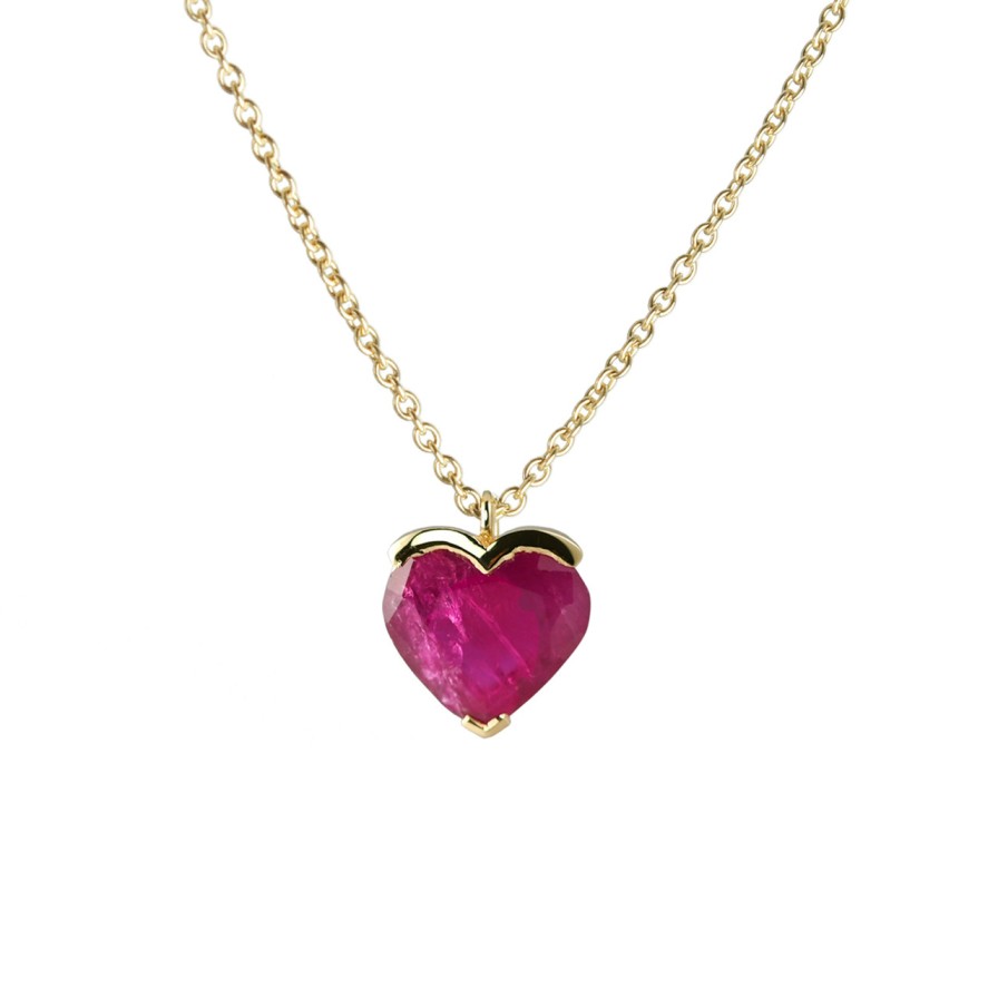 Necklaces Tomfoolery London | Ruby Heart Pendant